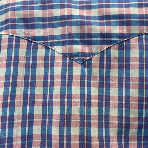 Panhandle Slim Pearl Snap Shirt  Men's 16/33 Western Plaid pink white and blue - Picture 7 of 10